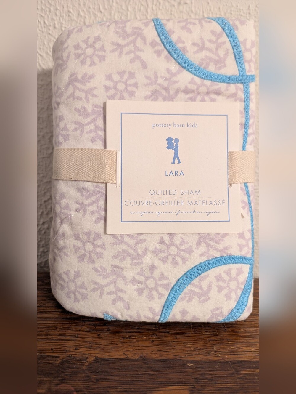 Pottery Barn Kids Lara Quilted Sham European Square Pillow  100% Cotton 26 X 26